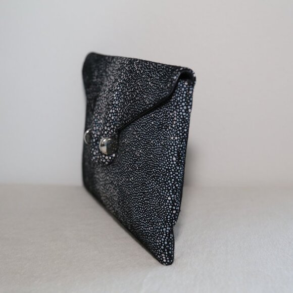 90s PANTERA made in Mexico Goat leather stingray print calf suede lining CLUTCH - Picture 4 of 8